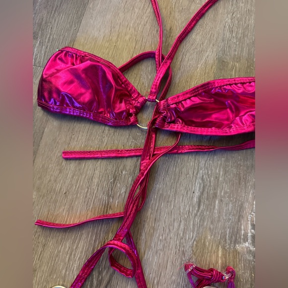 Metallic pink Barbiecore cut out monotonous stripper bodysuit rave fit - Picture 5 of 6